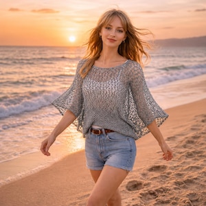 Sea Breeze Lace Top Knitting Pattern, Easy Beach Cover Up Pattern, Summer Mesh Sweater Pattern,  Knit  Top Pattern,  Boho Beach Shirt