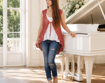 Modèle de gilet en dentelle au crochet, patron de gilet circulaire, tutoriel de gilet bohème, cardigan bohème au crochet, gilet hippie en dentelle