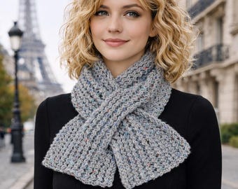Cachecol com abertura em forma de fechadura em tricô (PDF), gola canelada em ponto zig-zag, cachecol sem fecho, acessório de tricô feminino, download instantâneo.