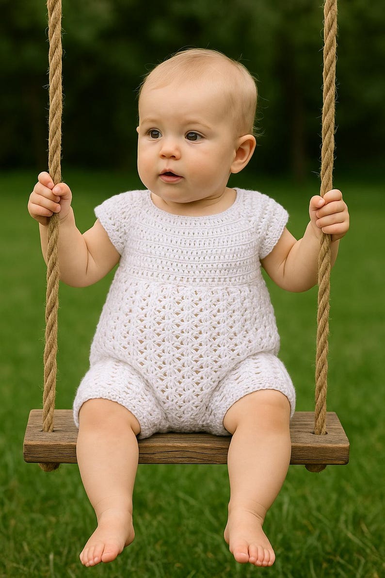 Baby Romper Crochet Pattern PDF Overall Shorties Pattern for Babies 6 to 18 Months Easy Baby Dungaree Tutorial Summer Baby Outfit Pattern image 3