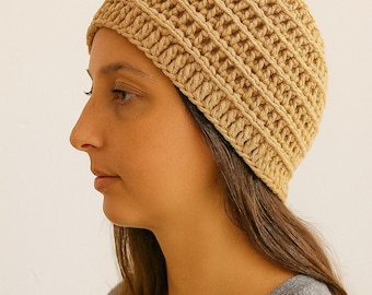 Crochet beanie pattern PDF for women, textured hat tutorial for fall winter easy round crochet hat pattern  handmade gift idea