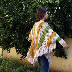 Women Poncho Pattern Striped Poncho Crochet Sleeved Poncho Crochet Poncho Pattern Poncho Cape Pattern Shawl Pattern Striped Poncho image 4