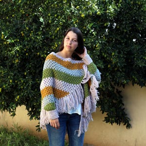 Women Poncho Pattern Striped Poncho Crochet Sleeved Poncho Crochet Poncho Pattern Poncho Cape Pattern Shawl Pattern Striped Poncho image 6