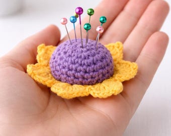 Crochet Flower Pincushion Pattern PDF Easy DIY Tutorial for Cute Pin Cushion Craft Sewing Room Decor Handmade Gift Idea for Crafters