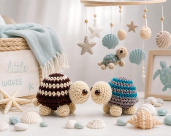 Crochet Turtle Pattern PDF, Amigurumi Sea Turtle Pattern, Cute Striped Turtle Toy, Small Crochet Animal, Instant Download