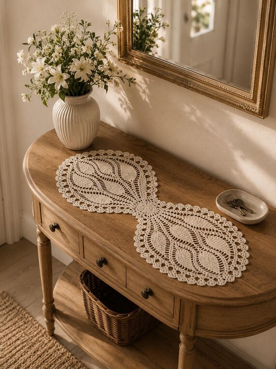 Crochet Lace Dresser Runner Pattern, Vintage Two Wing Table Runner