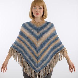 Modèle de poncho tricoté (PDF) - Tutoriel de tricot pour cape rayée - Modèle de poncho d'hiver confortable - Modèle de châle facile à couvrir pour femmes débutantes