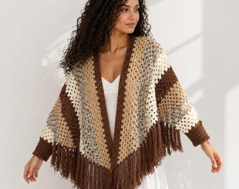 Poncho cape pattern Shawl pattern Striped poncho Crochet Sleeved Poncho pattern
