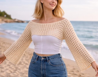 Crochet Cropped shrug Pattern Crochet Bolero Shrug Top  pattern pdf Crochet pullover Pattern Crochet Brioche  Sweater pattern