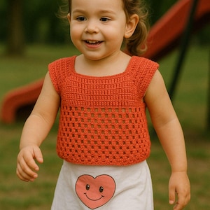 2～6歳の女の子用かぎ針編みノースリーブシャツのパターン 女の子用かぎ針編みノースリーブシャツのパターン 女の子用かぎ針編み幼児用ノースリーブシャツ