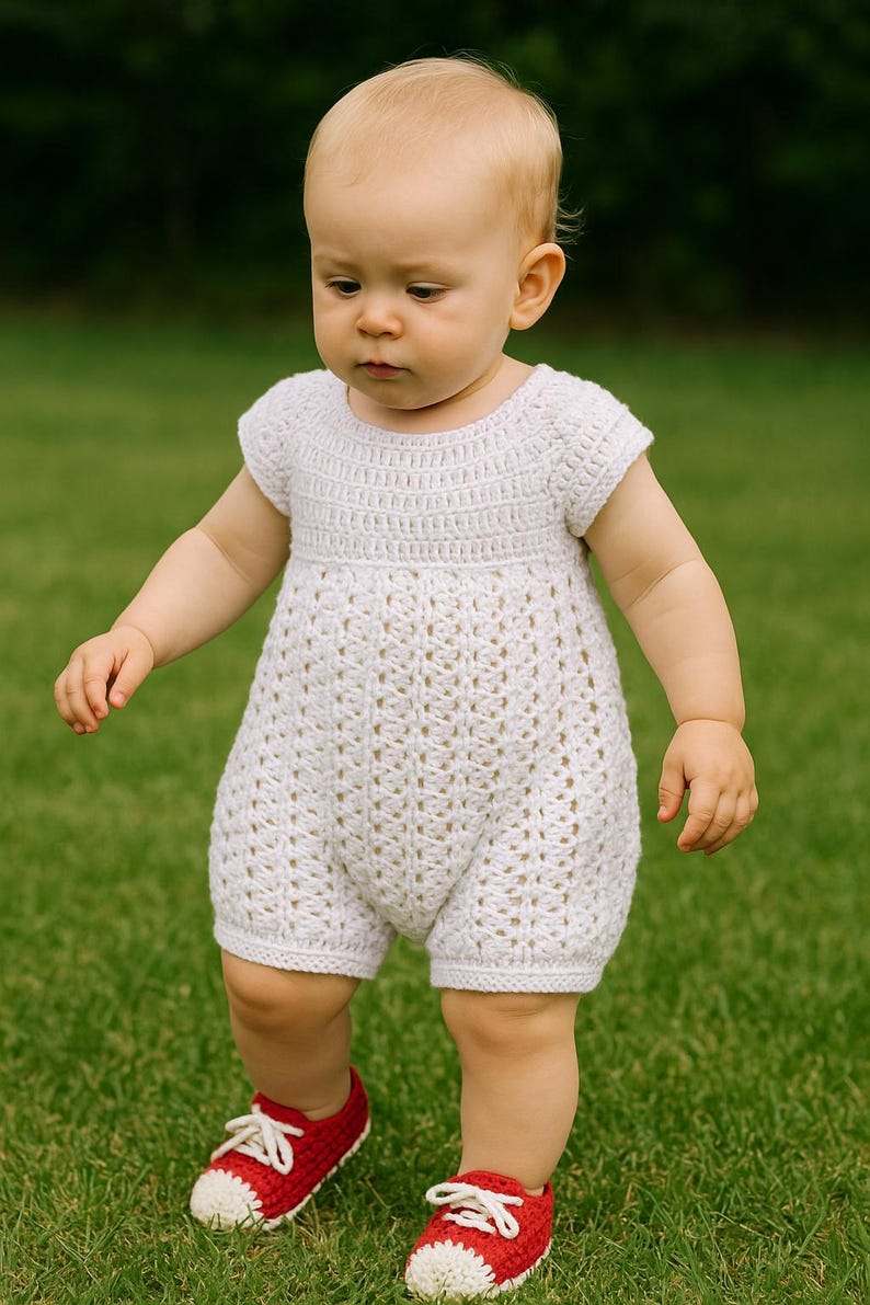 Baby Romper Crochet Pattern PDF Overall Shorties Pattern for Babies 6 to 18 Months Easy Baby Dungaree Tutorial Summer Baby Outfit Pattern image 4