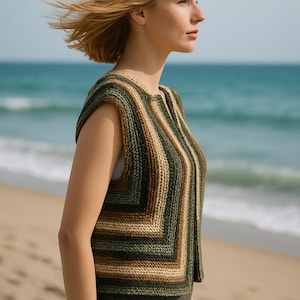 Striped Knit Vest Pattern PDF Easy Boho Knitting Pattern for Women Beginner Friendly Layering Top DIY Sleeveless Cardigan