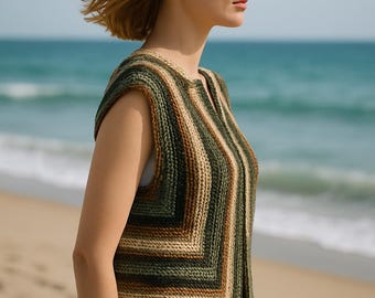 Striped Knit Vest Pattern: Easy Beginner Boho Cardigan (PDF Download)