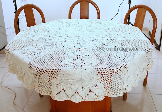 Round Tablecloth Extra Large Tablecloth  Pattern Handmade Home Décor Accents Antique Written Instructions Knit Tablecloth Pattern