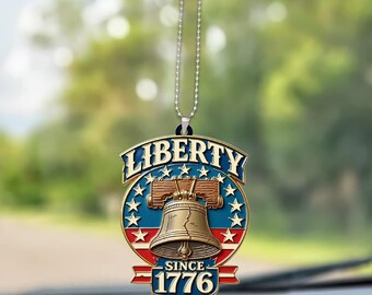 Liberty Bell 1776 Car Ornament, Patriotic 4th of July Gift, USA Freedom Rearview Mirror Charm, Vintage Acrylic Decor