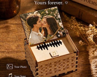 Caja de música personalizada con foto, recuerdo de madera personalizado, cualquier canción o voz, regalo de aniversario