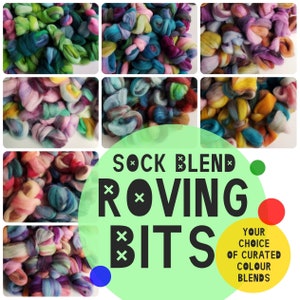 Hand Dyed Roving Bits, Sock Blend Spinning Fibre, Curated Wool Bundles for Hand Spinning, Choose from Multiple Colour Mixes and Fibre Bases!