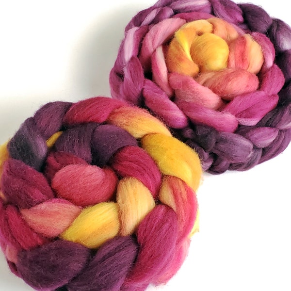 Hand Dyed Roving, Gradient / Multi Top for Spinning, Your Choice of Fibre Base and Size! -- "Stepping from the Coach" (Dyed to Order)