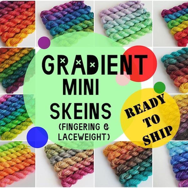 Ready to Ship! Gradient Mini Skein Sets (Lace & Fingering Wt.) -- Hand Dyed, Choose from 33 Availalable Colourways and Multiple Yarn Bases!