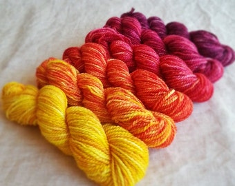 Hand Dyed Gradient Yarn Set,  "Burning in the Temple" (Dyed to Order) Your Choice of Size and Yarn Base