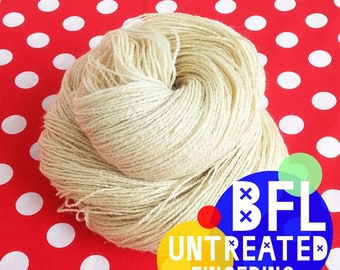 Undyed BFL Fingering Yarn, 100% Untreated BFL Wool 2 ply -- 378yd / 115g Skeins, Feltable -- Multiples Discount