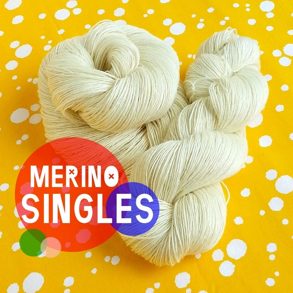 Undyed Singles Fingering Yarn, 100% Superwash Merino Single Ply, 434 yd / 115g -- MULTIPLES DISCOUNT