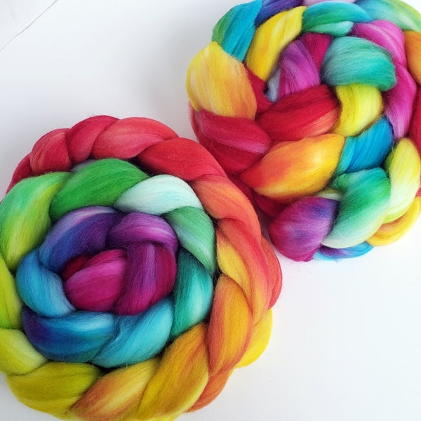 Hand Dyed Roving, Gradient / Multi Top for Spinning, Your Choice of Fibre Base and Size! -- "Skipping along the Path" (Dyed to Order)