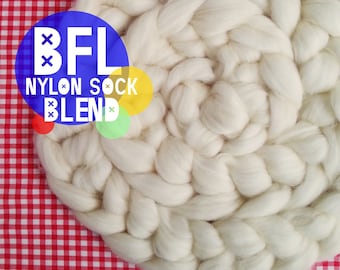 Undyed BFL Sock Blend Roving, Superwash BFL & Nylon Combed Top / Spinning Fibre - Multiples Discount up to 20% off!