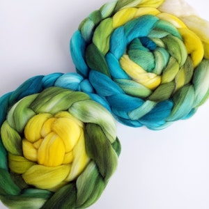 Roving teint à la main, dégradé/Multi Top pour le filage, votre choix de base de fibre et de taille ! -- &quot;Chanter dans la forêt&quot; (teint sur commande)