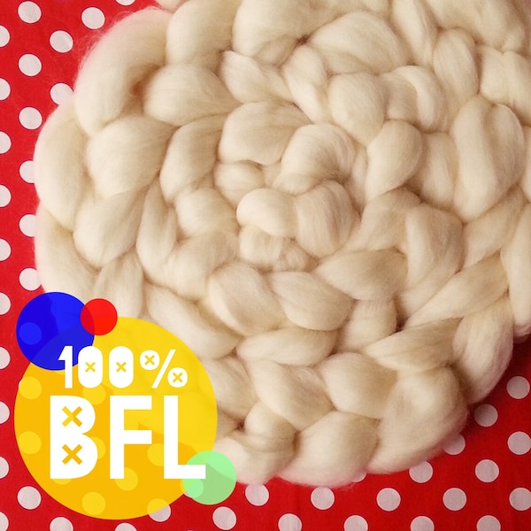 Undyed BFL Wool Roving, Combed Top / Spinning Fibre,  Available in Untreated ( Feltable ) or Superwash! - Multiples Discount up to 20% off!