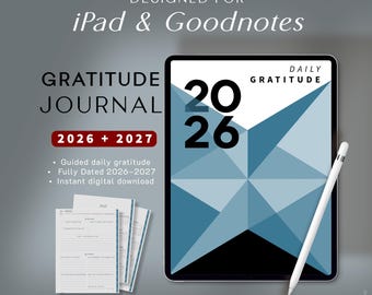 Diário Digital de Gratidão 2026/2027 para iPad | Diário Diário de Gratidão e Atenção Plena com Data | PDF para GoodNotes, Notability e Noteshelf