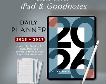 Planejador para iPad 2026–2027 | Planejador Digital 2026 2027 | Planejador Diário GoodNotes | Agenda Minimalista para Tablet | Planejador de Produtividade em Formato Retrato