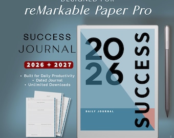 Diário de Sucesso Digital para reMarkable Paper Pro | Planejador de Produtividade e Mentalidade Datado 2026–2027 | Conquistas e Crescimento Diários