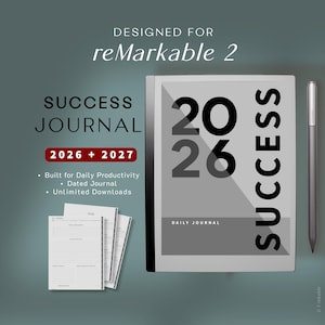 May include: A digital journal for reMarkable 2 tablets. The cover displays "2026" in large numbers, with "SUCCESS" written vertically. The journal includes a stylus and loose-leaf pages. Text on the cover reads "SUCCESS JOURNAL" and "DAILY JOURNAL".