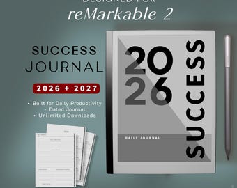 Diário de Sucesso Digital para reMarkable 2 | Planejador de Produtividade e Mentalidade Datado 2026–2027 | Conquistas e Crescimento Diários