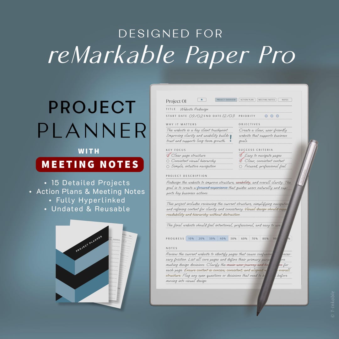 Digital Project Planner for Remarkable Paper Pro – Undated, Hyperlinked ...