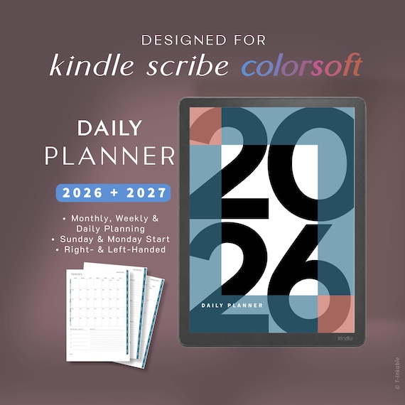 Digital Planner for Kindle Scribe Colorsoft 2026–2027 | Hyperlinked PDF Planner | Daily Weekly Monthly Planner | Kindle Scribe Template