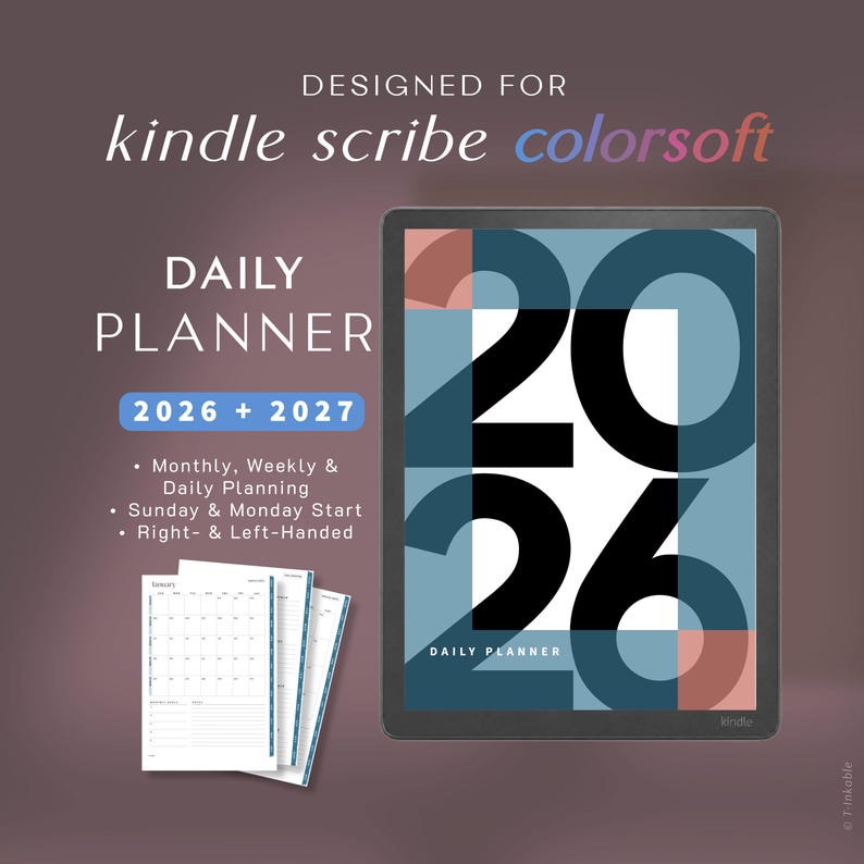 Digital Planner for Kindle Scribe Colorsoft 2026–2027 | Hyperlinked PDF Planner | Daily Weekly Monthly Planner | Kindle Scribe Template image 1