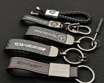 Leather Keychain for AMG Key Fob Holder with Metal Clip