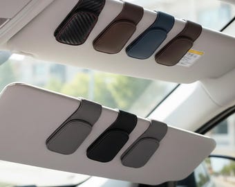 Leather Car Sunglasses Holder Sun Visor Clip Eyewear Organizer Card Holder
