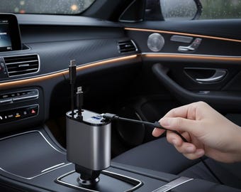 120W Retractable 4-in-1 Car Charger with Dual Type-C Cables