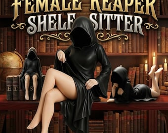 Funny Female Reaper Resin Statue, Gothic Bookshelf Sitter Decor, Dark Academia Halloween Gift.