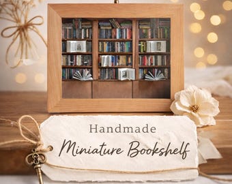 Handmade Miniature Bookshelf | Anxiety Relief Library Diorama, Desk Decor