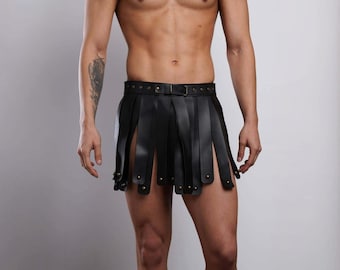 Herren Kunstleder Fransen Gladiator Rock, Grausamkeitsfreier Kilt, Festival Stage Wear