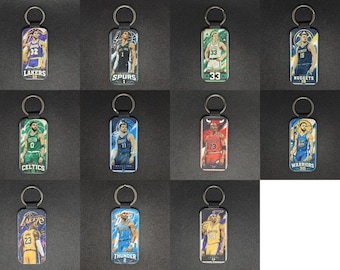 Basketball Stars | Double Sided Black Leather | Basketball Player Key Ring