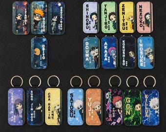 Chibi Manga Leather Keychain Set | Anime Character Backpack Charms | Anime Fan Keyrings
