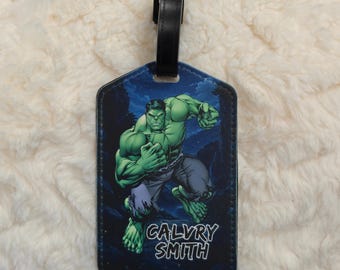 Hero Comic Leather Luggage Tag, Personalized Travel Label, Custom Name Suitcase Accessory
