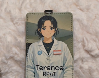 Personalized Animated Keychain Tag, Custom Ghibli Style ID Card Holder, Faux Leather Badge