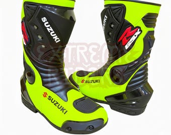 Suzuki GSXR Motorcycle Boots Bikers Motorbike Leather Street Racing Shoes Men / Women