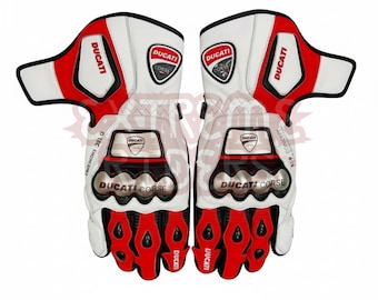 Guantes de moto Ducati para hombre: guantes de cuero para carreras callejeras hechos a mano y personalizados.